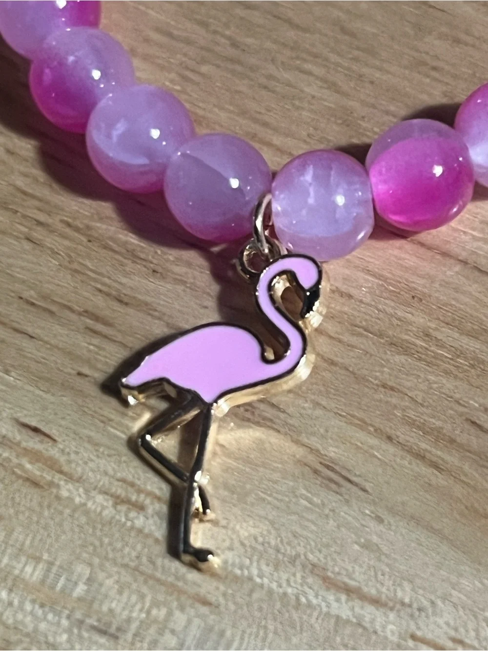 Pink Beaded Bracelet with Flamingo Charm B199